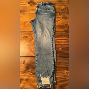 Good American Women Blue Skinny Cropped Jeans Distressed size 32/14